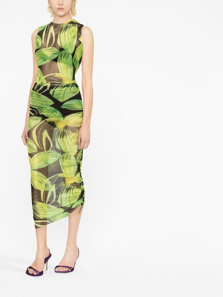 0-0-0-print sleeveless mesh midi dress