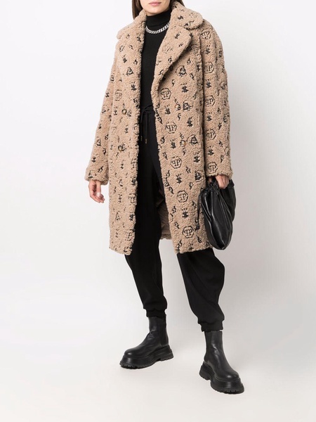 embroidered monogram faux-shearling coat 