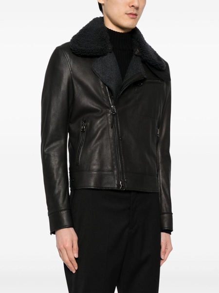 shearling-collar leather jacket