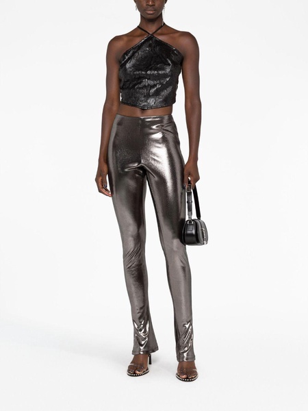 laminated-finish high-waisted trousers