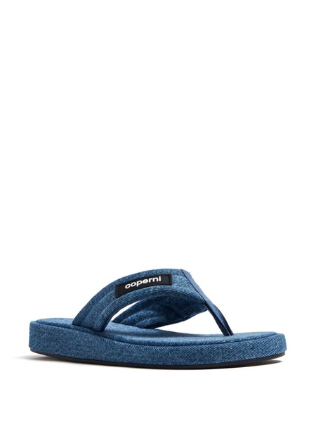 logo-appliqué denim flip-flops