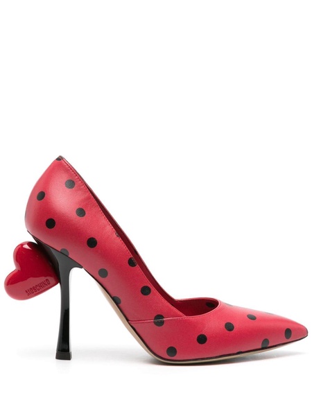 heart-appliqué polka dot pumps