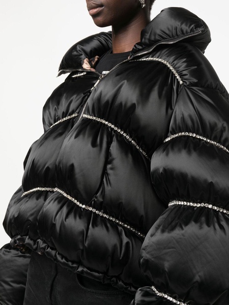 Flame embellished oversized puffer jacket