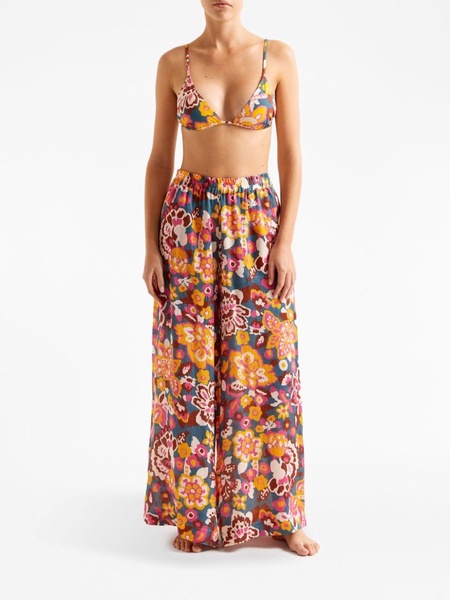 Cactus floral-print wide-leg trousers