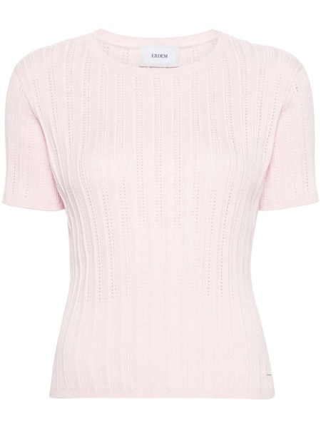 short-sleeve pointelle-knitted top