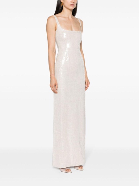 Neutral Electra Sequin-Embellished Gown