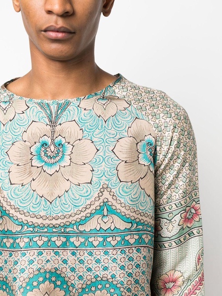 patterned long-sleeved silk shirt