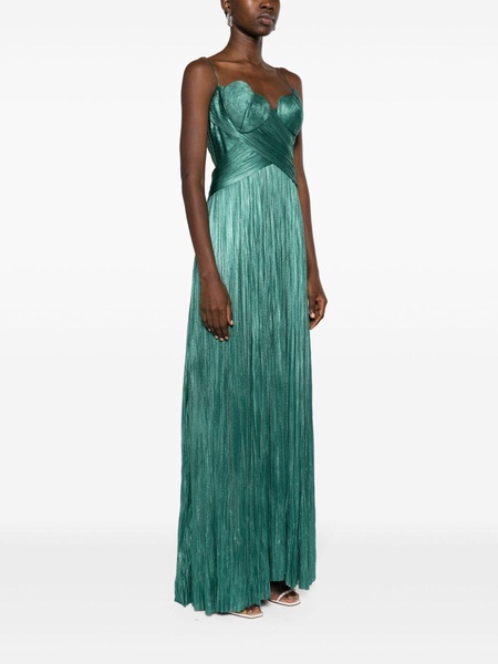 Green Rovena Pleated Maxi Dress