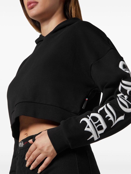 logo-embroidered cropped hoodie