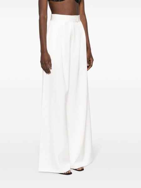 White Pleat-Detail Wide-Leg Satin Trousers