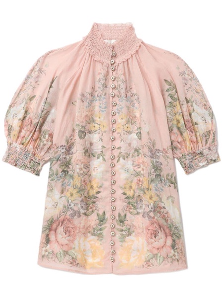 Zimmermann Floral Print Short Sleeve Blouse