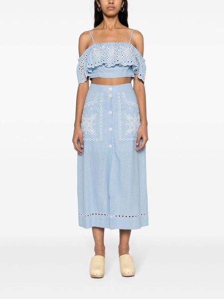 broderie-anglaise chambray midi skirt 