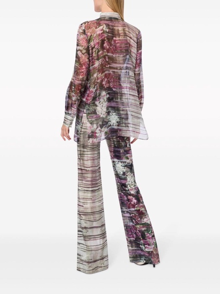 patterned silk flared-leg trousers