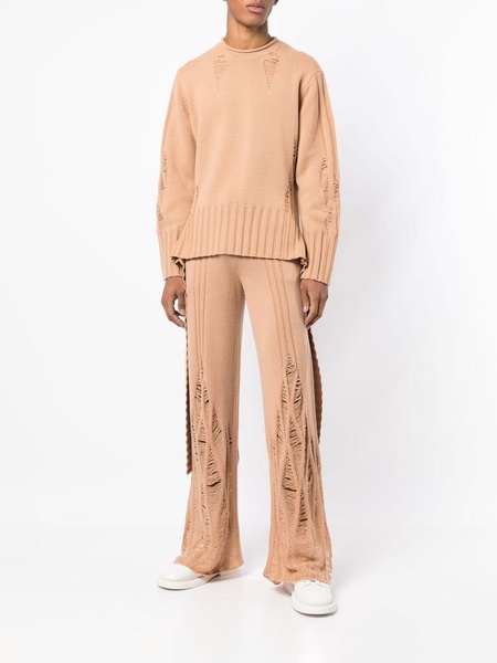 distressed high-waist cashmere trousers