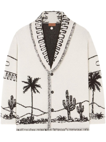 desert print-knitted fringed cardigan 