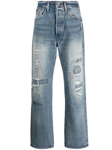 distressed straight-leg trousers