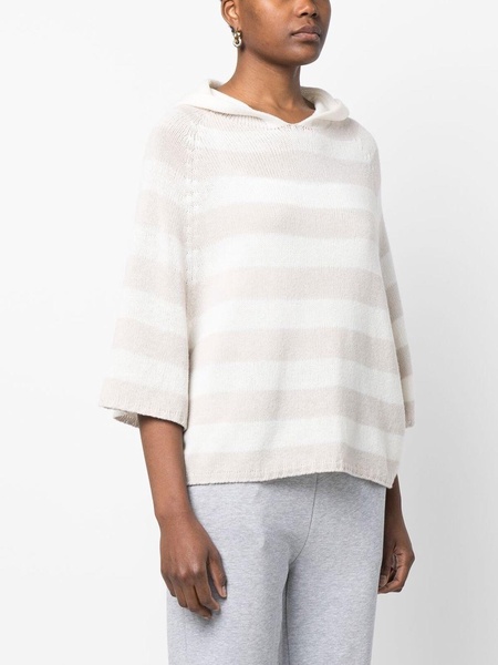 striped cashmere hooded top