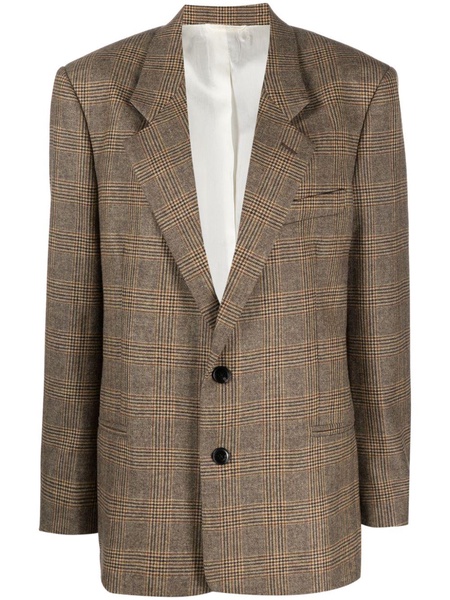 check-pattern notched-lapels blazer 