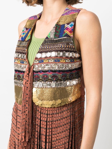 fringed patterned gilet