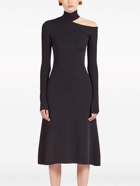 Midi Black Dress with Cut-Out and Long Sleeve in Viscose Blend Woman