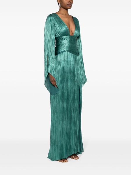 Green Alana Plissé Column Gown