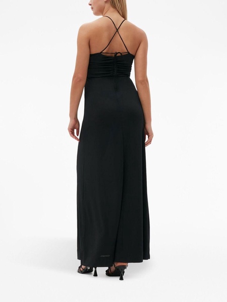 crossover-strap gathered maxi dress