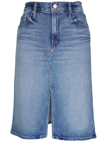 high-rise denim midi skirt