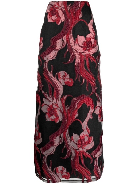 floral-appliqué jacquard midi skirt