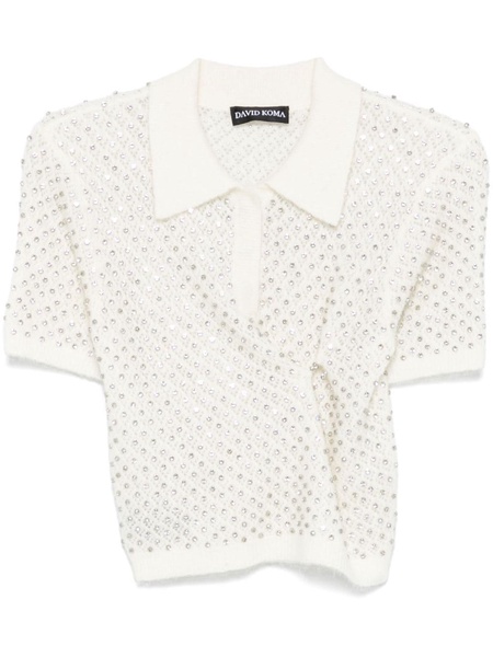 rhinestone-embellished knitted polo top