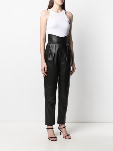 high-waisted leather trousers