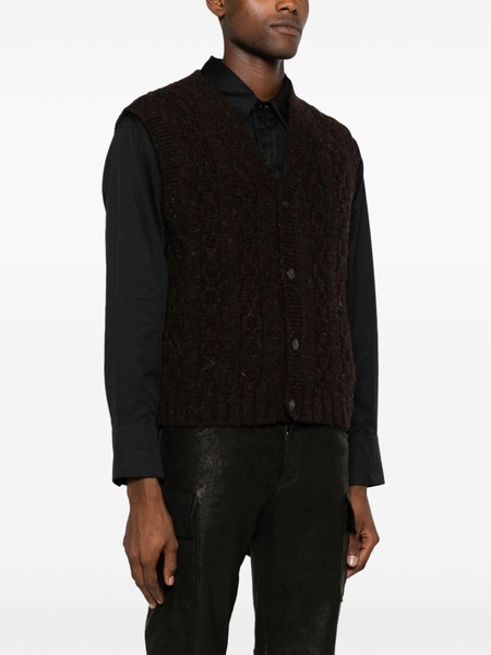 V-neck wool cable-knit vest