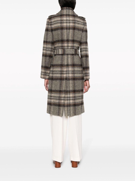 plaid-check double-breasted wool coat