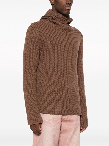 ribbed-knit hooded jumper