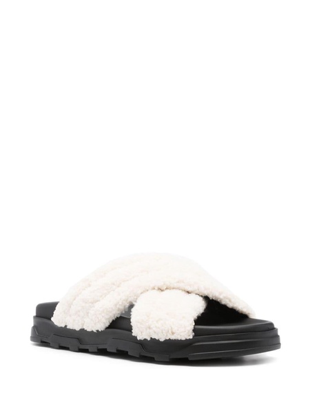 faux-shearling leather slides