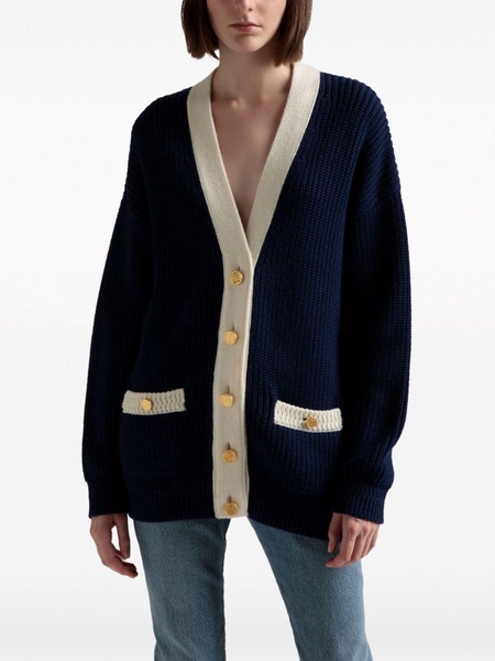 two-tone V-neck wool cardigan