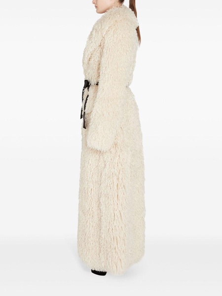 bow-embellished faux fur coat