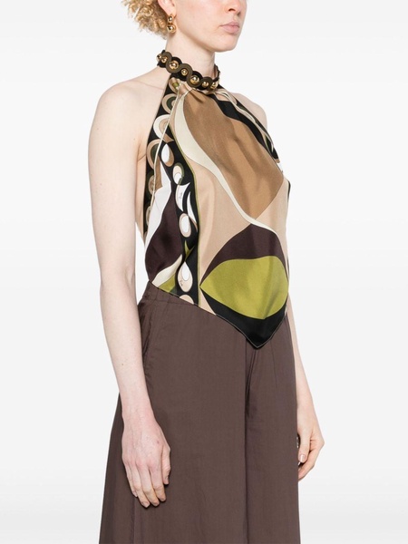 Printed silk twill sleeveless top