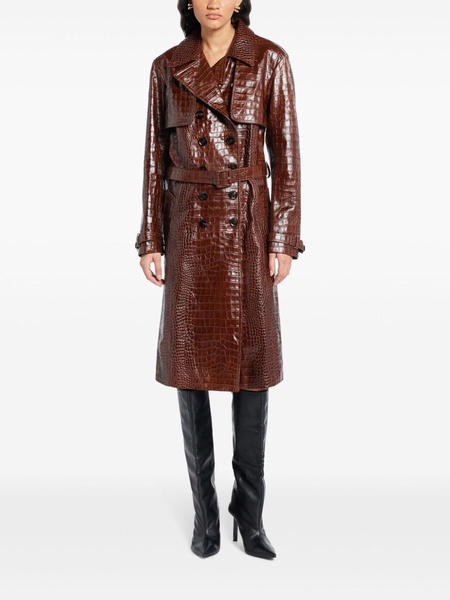 crocodile-effect leather trench coat