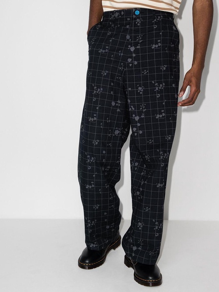 check-pattern loose-fit trousers