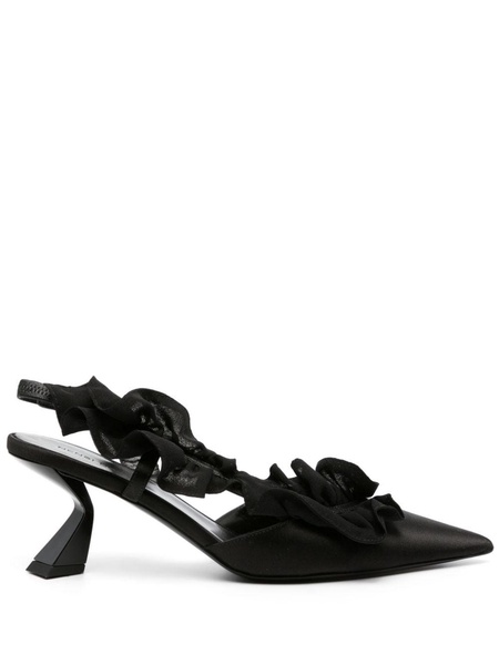 ruffle-detailed satin slingbacks