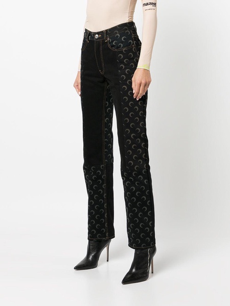 high-rise logo-print straight-leg jeans