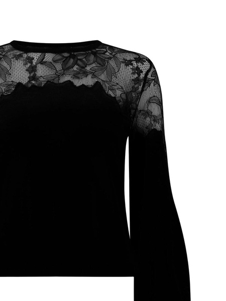 lace-panel round-neck jumper