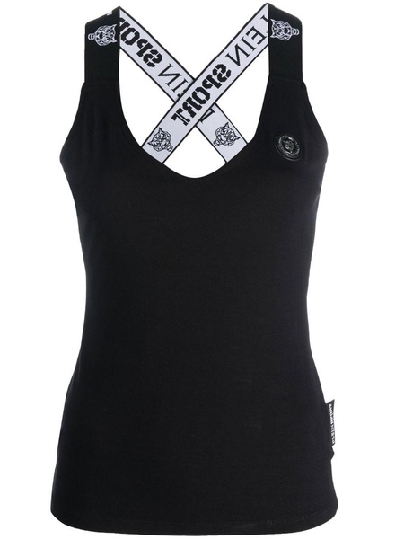 logo strap V-neck cotton tank top 