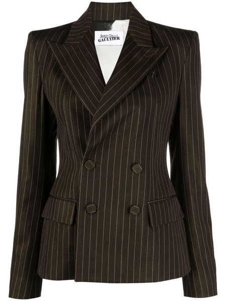 pinstriped double-breasted wool blend blazer