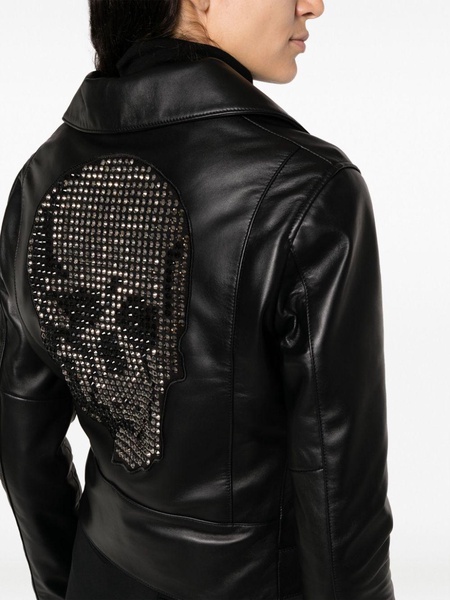 crystal-embellished leather biker jacket