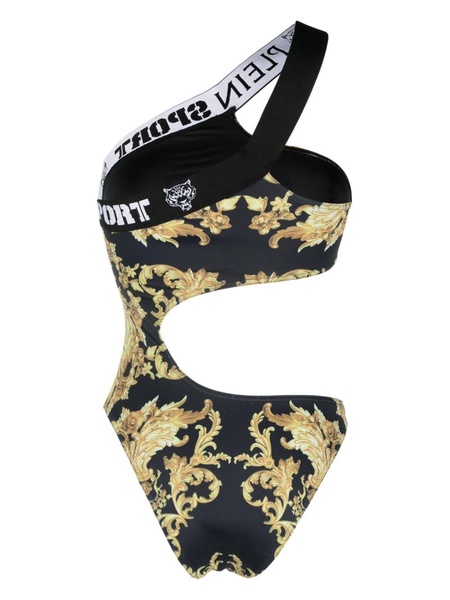 Baroque-print cut-out swimsuit