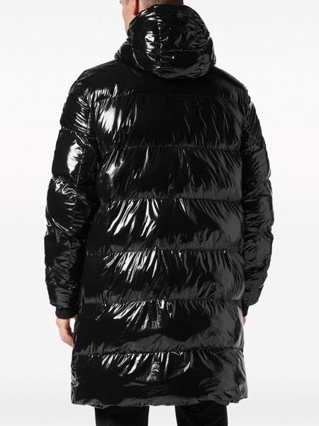 high-shine quilted padded coat