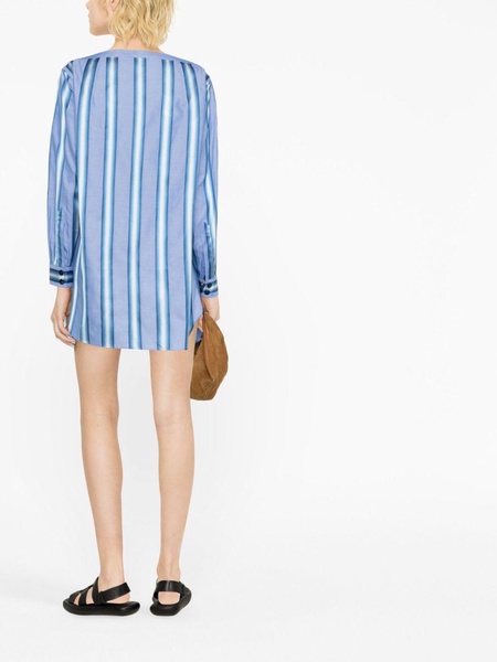 Off-the-shoulder embroidered striped cotton and silk-blend mini shirt dress