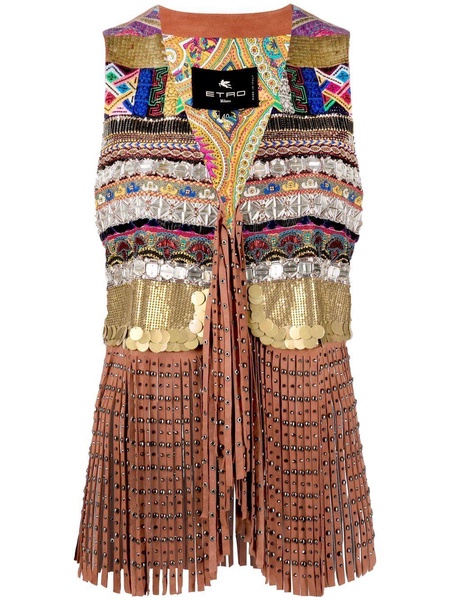 fringed patterned gilet