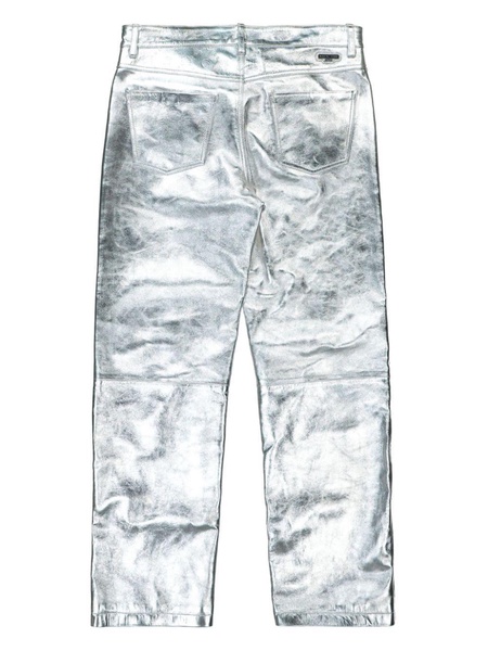 metallic-finish leather trousers